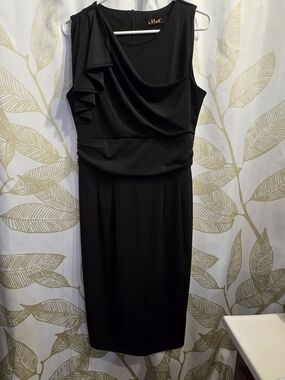 iHot Black Asymmetrical Sleeveless Draped Midi Dress